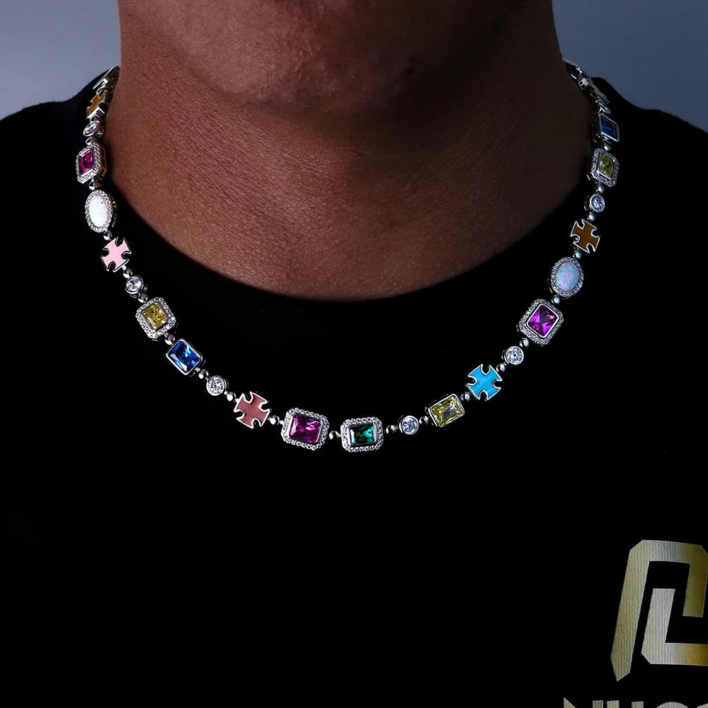 Trendbay Luxury Colorful Zircon Tennis Chain Necklace – Unisex Hip Hop Fashion Jewelry