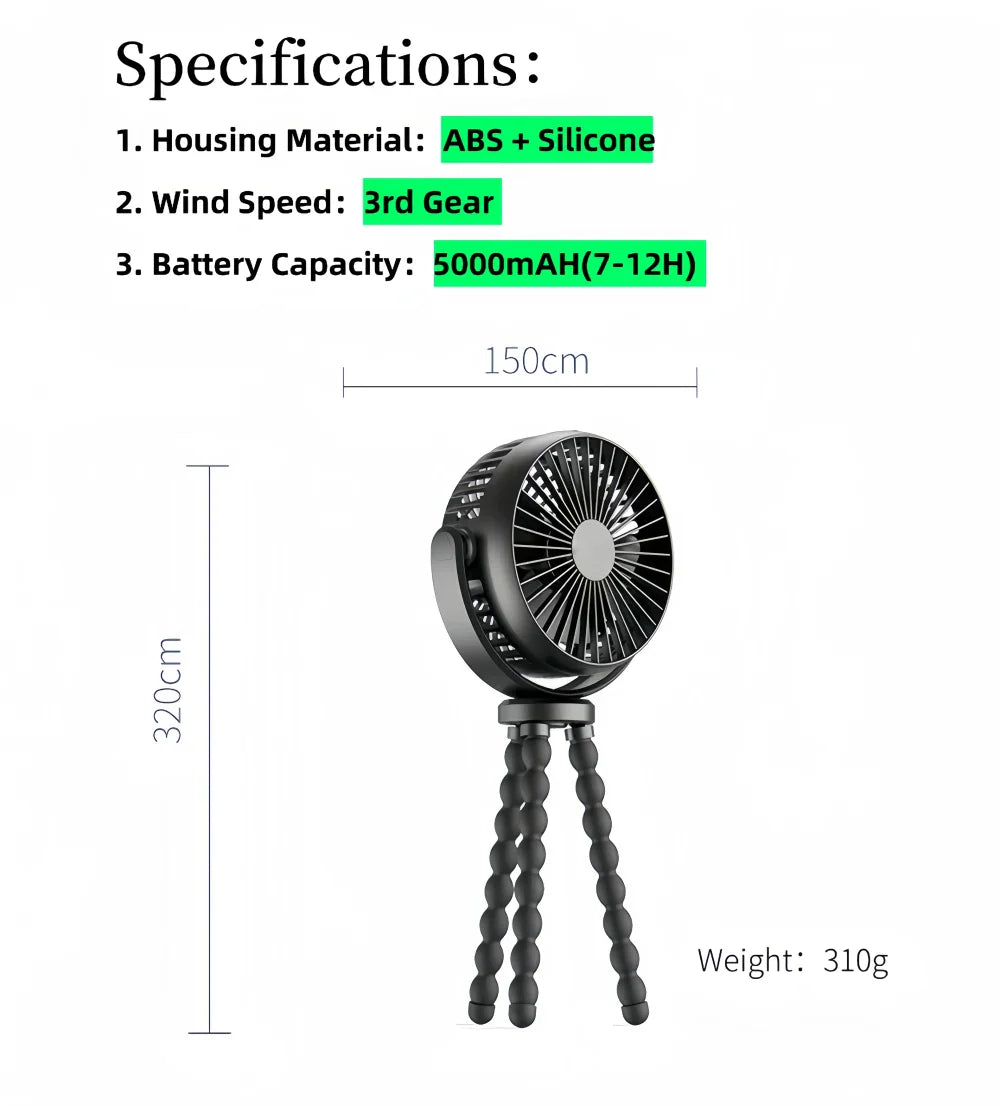Trendbay Mini Portable Stroller Fan with Flexible Tripod