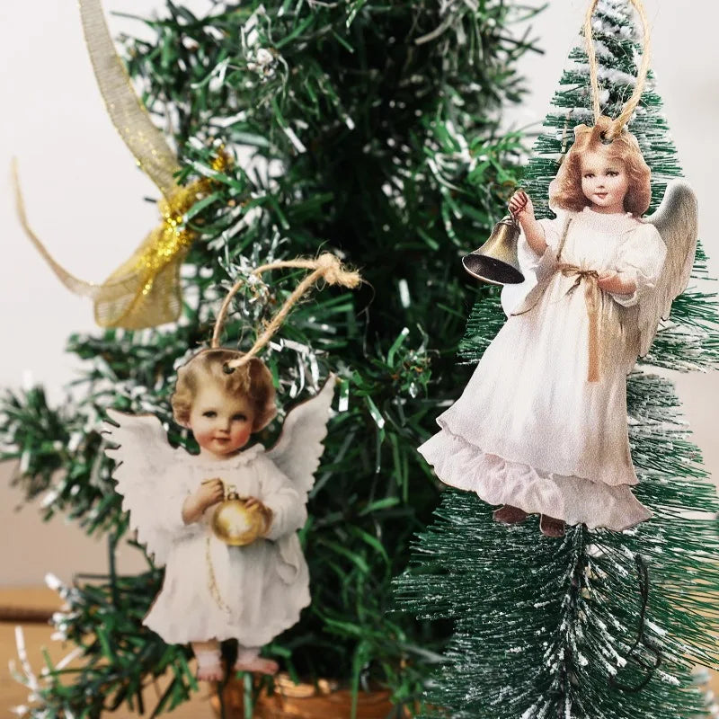 Trendbay 12pcs Wooden Christmas Angel Ornaments Flat 2D Hanging Decor