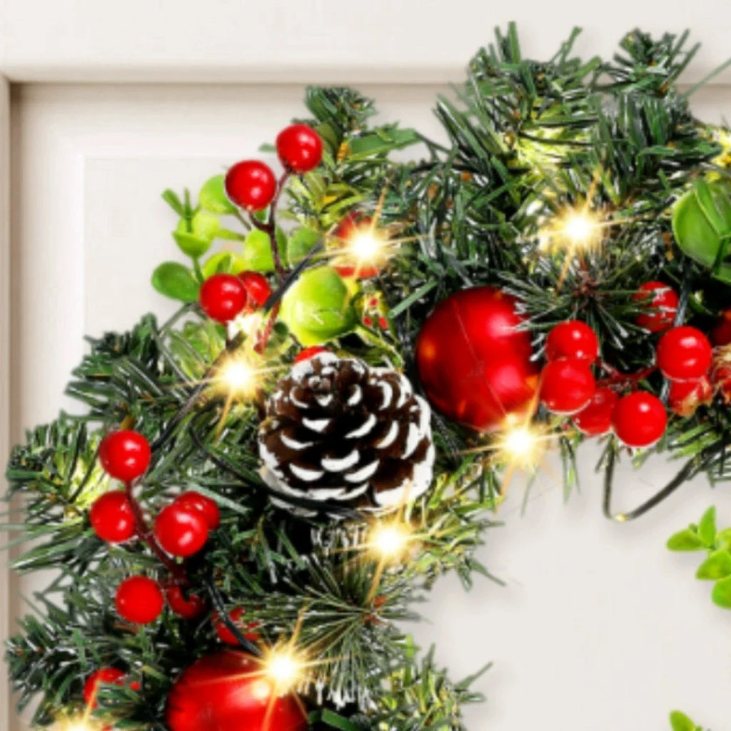 Trendbay 40CM Red Christmas Wreath with LED Lights