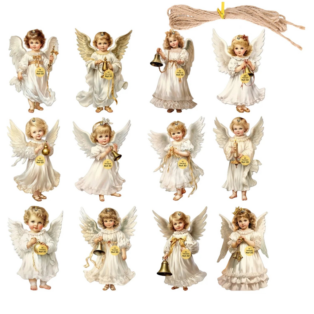 Trendbay 12pcs Wooden Christmas Angel Ornaments Flat 2D Hanging Decor