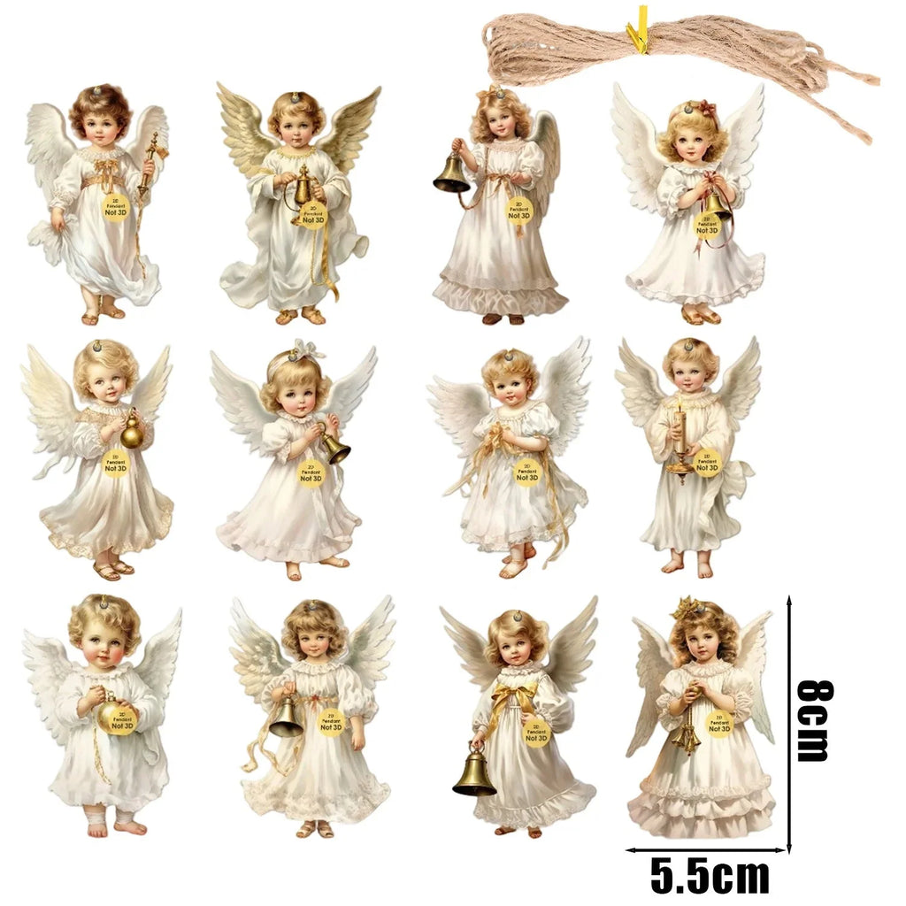 Trendbay 12pcs Wooden Christmas Angel Ornaments Flat 2D Hanging Decor