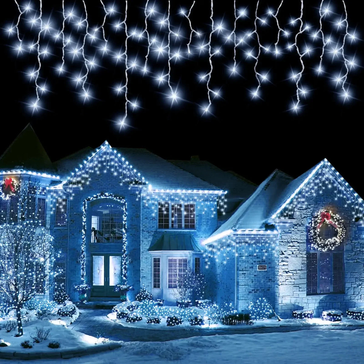 Trendbay 96-LED Solar Icicle String Lights – White Waterproof Fairy Lights