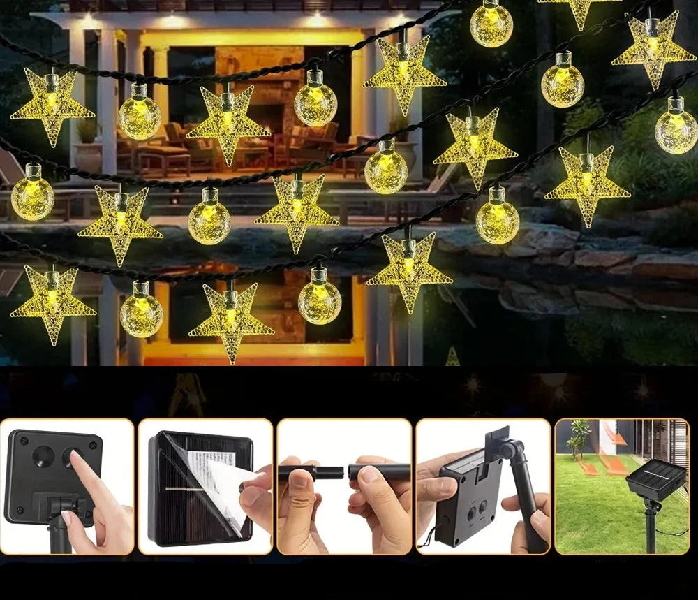 Trendbay 12M 100-LED Solar String Lights Warm Light Crystal Ball & Star