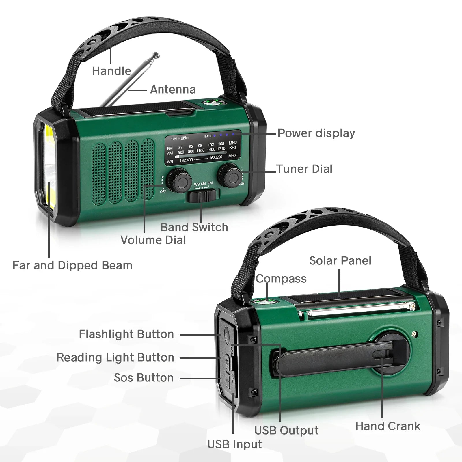 Trendbay 10000mAh Emergency Solar Hand Crank Radio