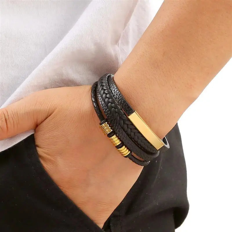 Trendbay Men's Multi-Layer Hand-Woven Leather Bracelet