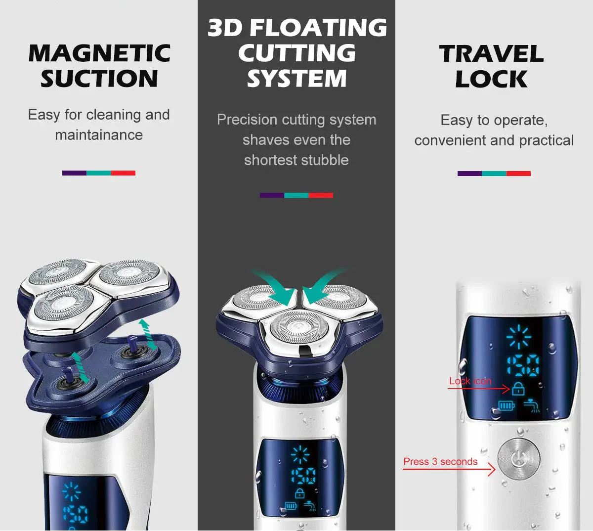 Trendbay 3-Blade Floating Metal Shaver with LED Display