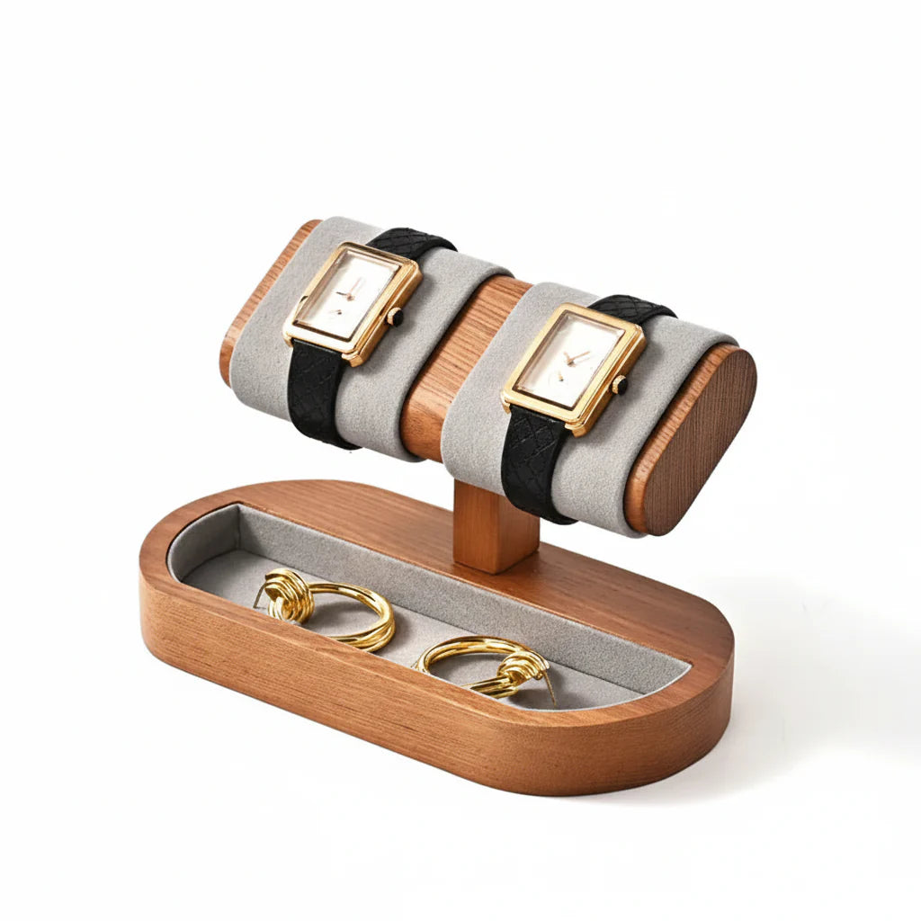 Trendbay T-Shaped Wooden Watch Display Stand – Watch & Jewelry Holder for Bracelets and Accessories