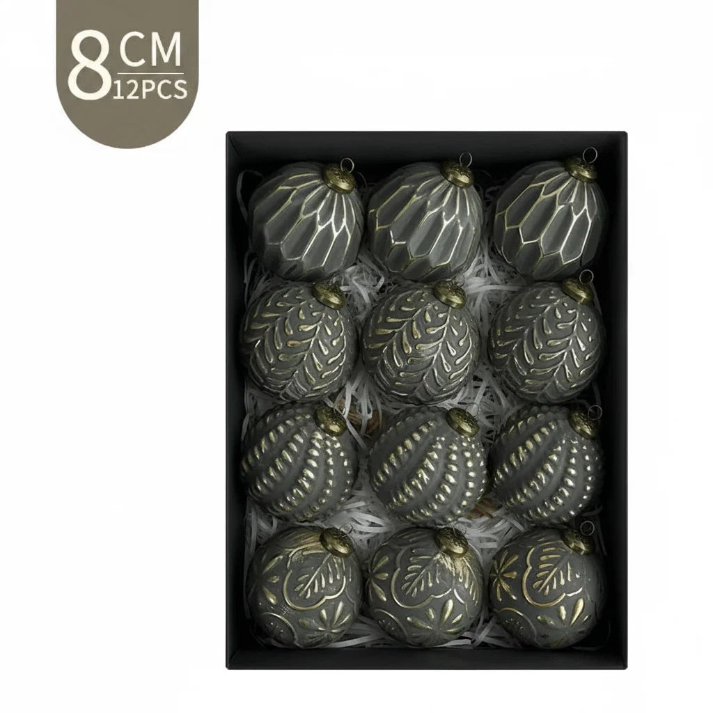 Trendbay 8cm 3D Pattern Christmas Ball Ornament Set (12PCS)