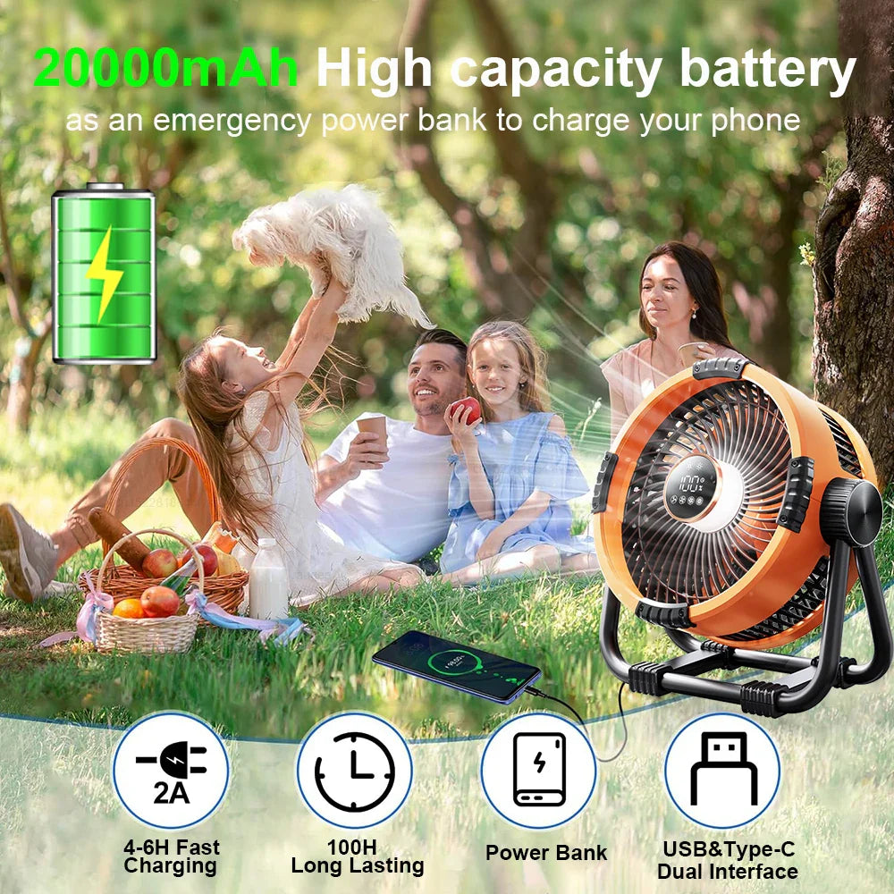 Trendbay 20000mAh Rechargeable Portable Camping Fan