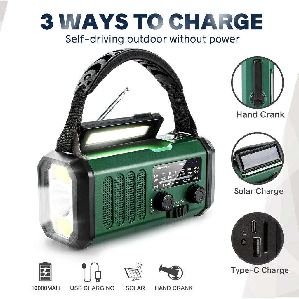 Trendbay 10000mAh Emergency Solar Hand Crank Radio