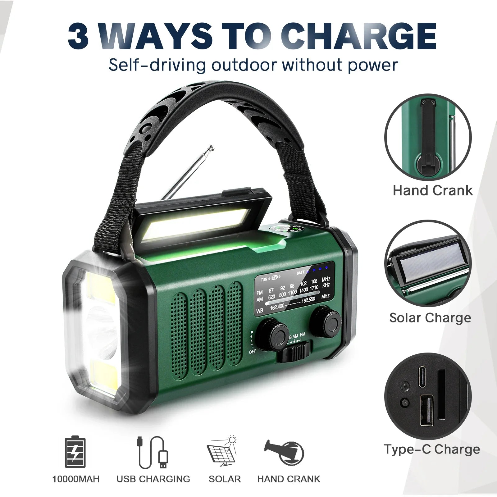 Trendbay 10000mAh Emergency Solar Hand Crank Radio