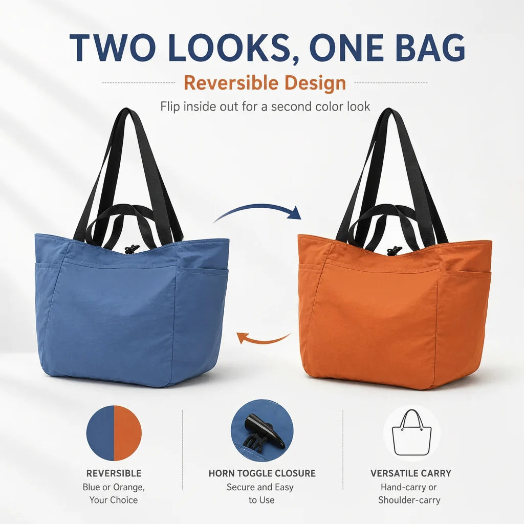 trendbay Reversible Foldable Travel Tote Bag
