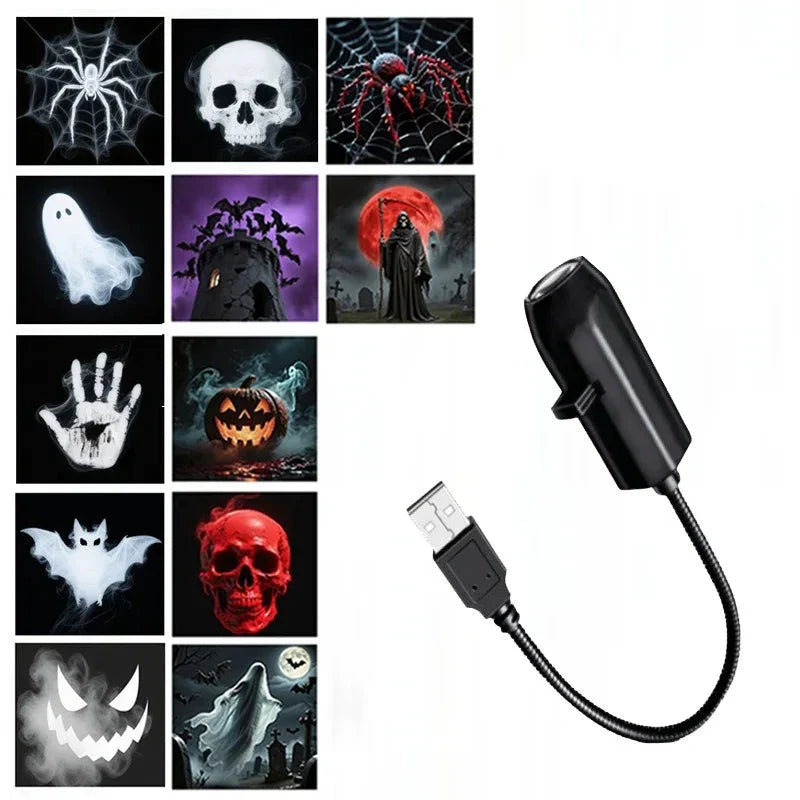 Trendbay USB Halloween Ghost Skull Projector Light 360° Rotating 12 Switchable Patterns