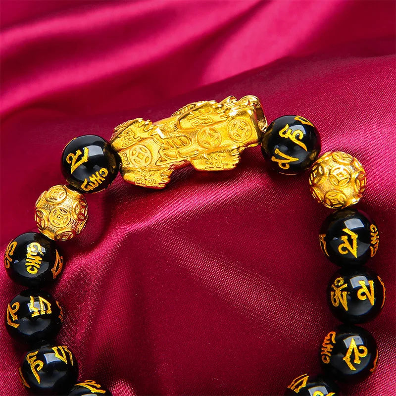 Trendbay 24K Gold-Tone Pixiu Bracelet – Lucky Wealth Beaded Bracelet for Men & Couples