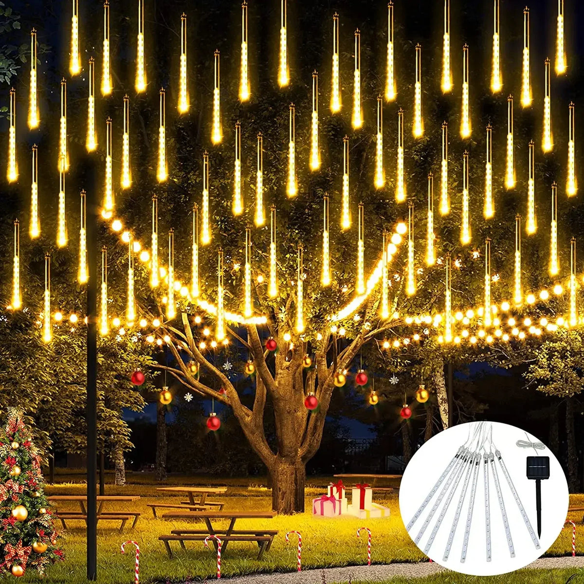Trendbay Solar Meteor Shower Warm Lights – 30CM Waterproof LED