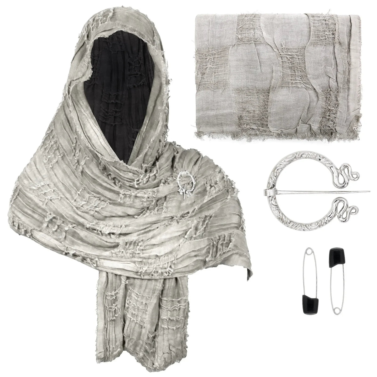 Trendbay Medieval Hooded Scarf Cloak Tattered Layered Polyester Shawl