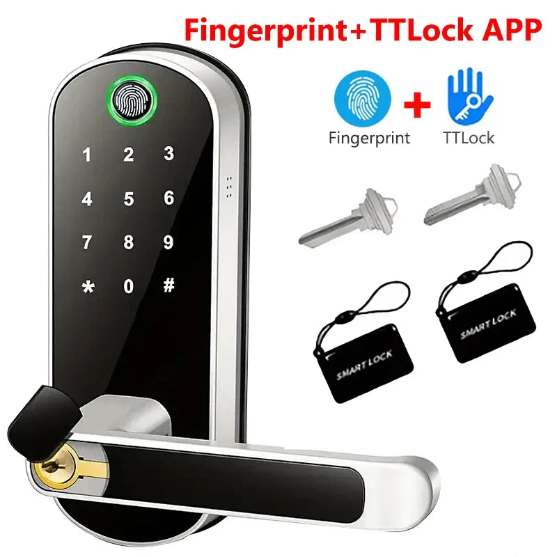 Trendbay Smart Fingerprint Door Lock with App Control & IC Cards (Waterproof)