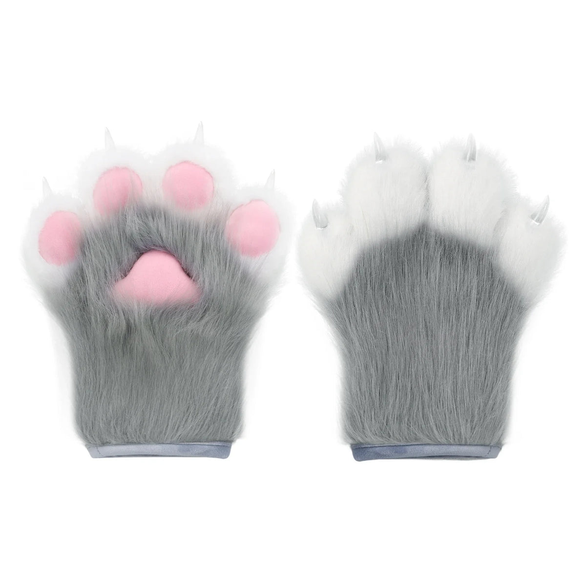 Trendbay Gray Faux Fur Fox Cat Paw Gloves Furry Animal Mittens