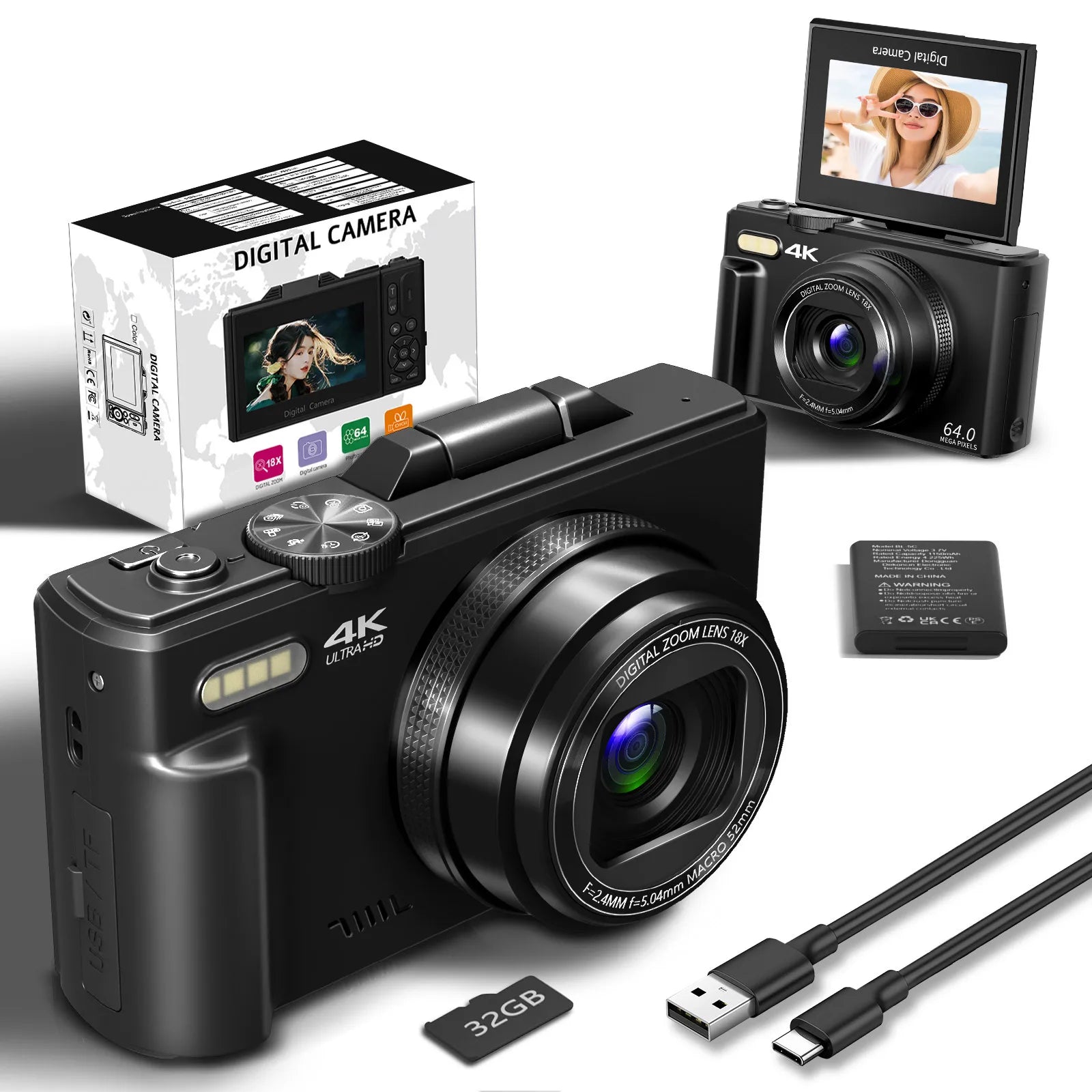 Trendbay 4K Digital Camera with WiFi “ 64MP Compact Vlogging Camera with Flip Screen