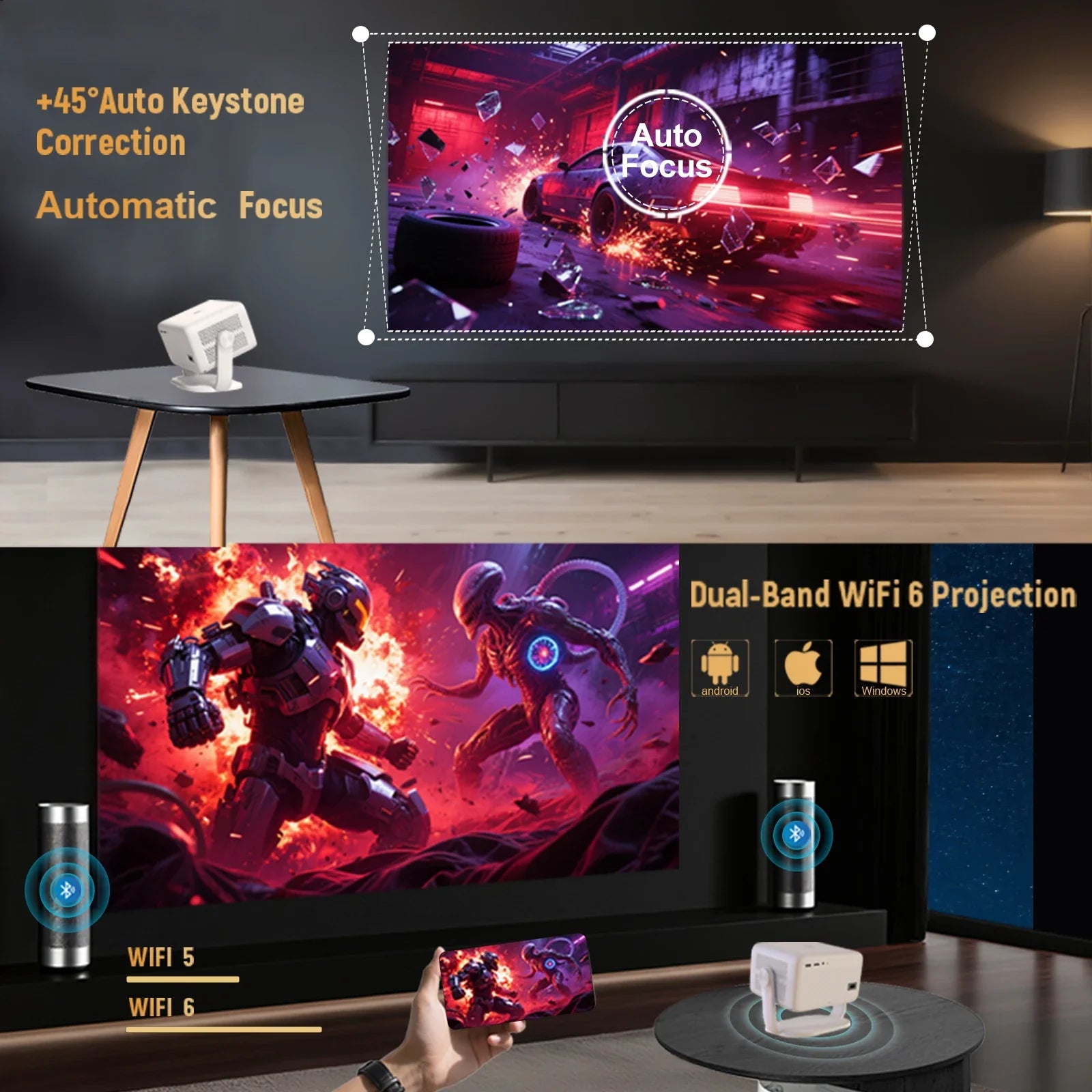 Trendbay TP350 Smart Projector – Native 1080P 650ANSI Android 13 with Auto Focus
