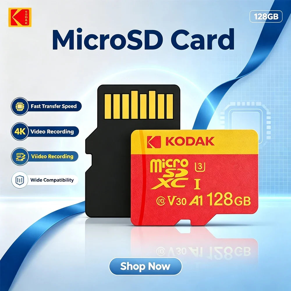 Trendbay Kodak 128GB MicroSD Memory Card Class 10 U3 V30 High-Speed