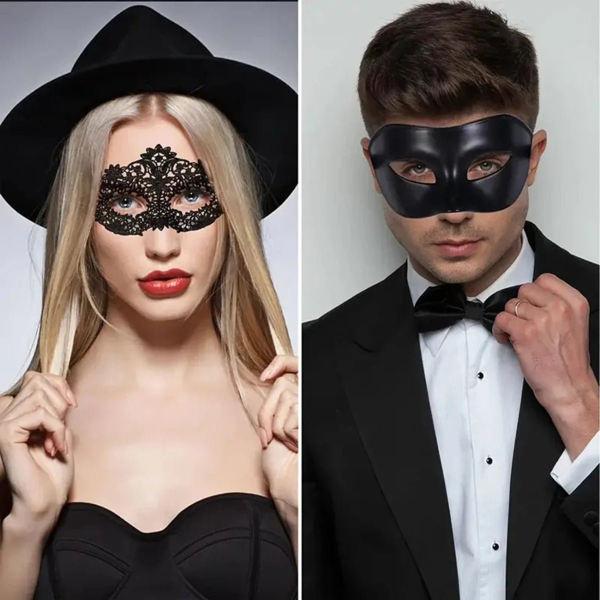 Trendbay 2-Piece Black Lace Masquerade Mask Set for Couples