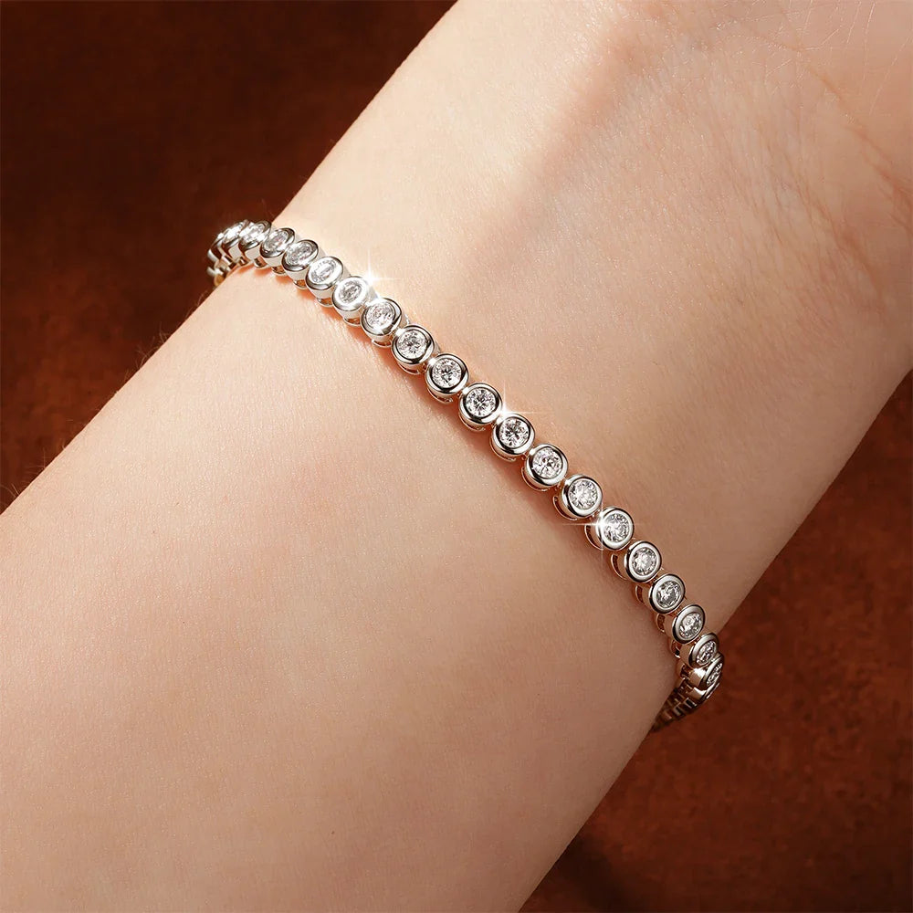 Trendbay 14K Gold Filled 2.5mm Moissanite Tennis Bracelet – Round Bezel Chain Bracelet for Women