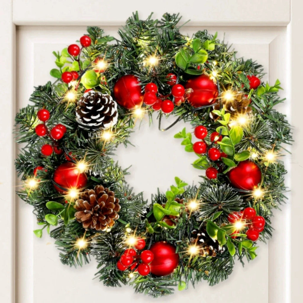 Trendbay 40CM Red Christmas Wreath with LED Lights