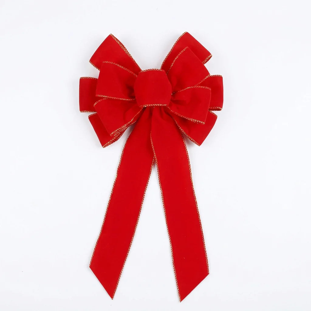 Trendbay Large Red Velvet Christmas Bow with Gold Glitter Edge