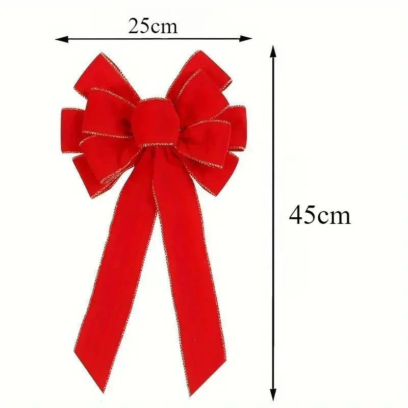 Trendbay Large Red Velvet Christmas Bow with Gold Glitter Edge