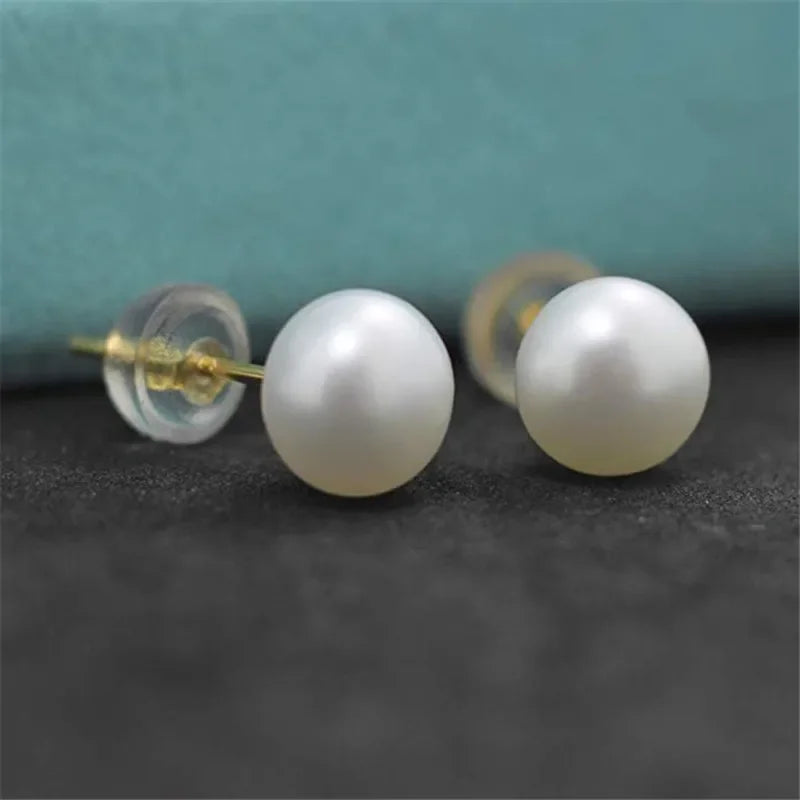 Trendbay White Freshwater Pearl Stud Earrings 925 Sterling Silver 5–5.5 mm