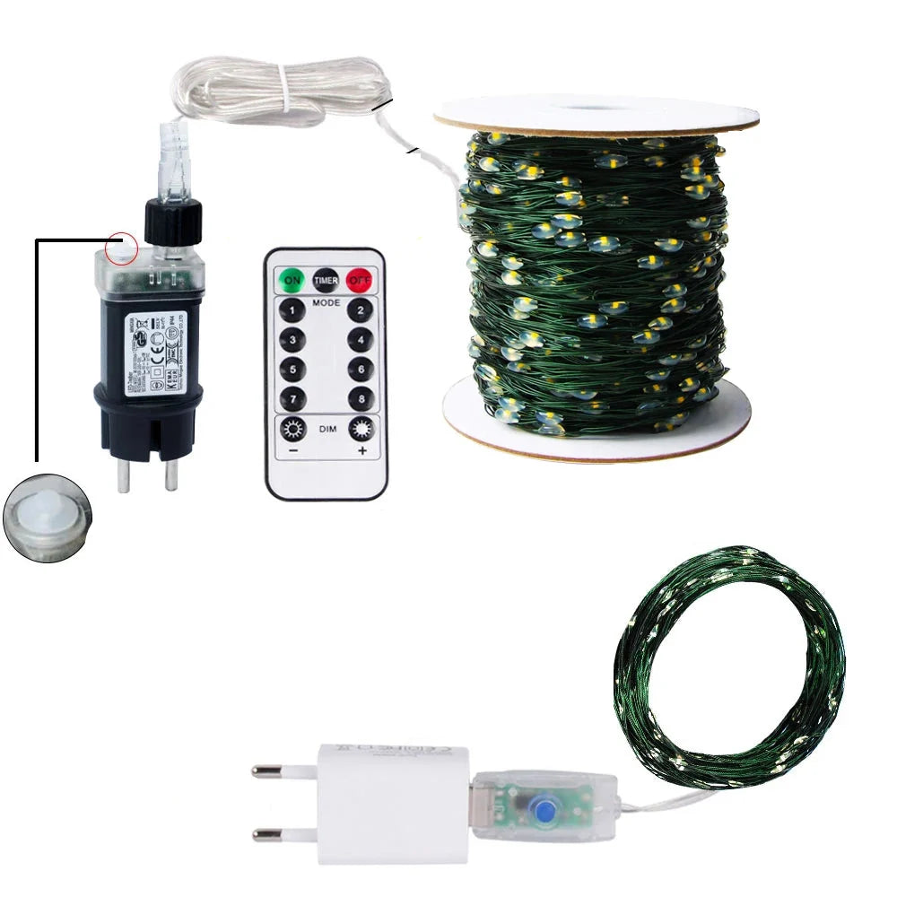 Trendbay 120M 1200-LED Multicolor Green Wire Fairy Lights – IP44 EU Plug