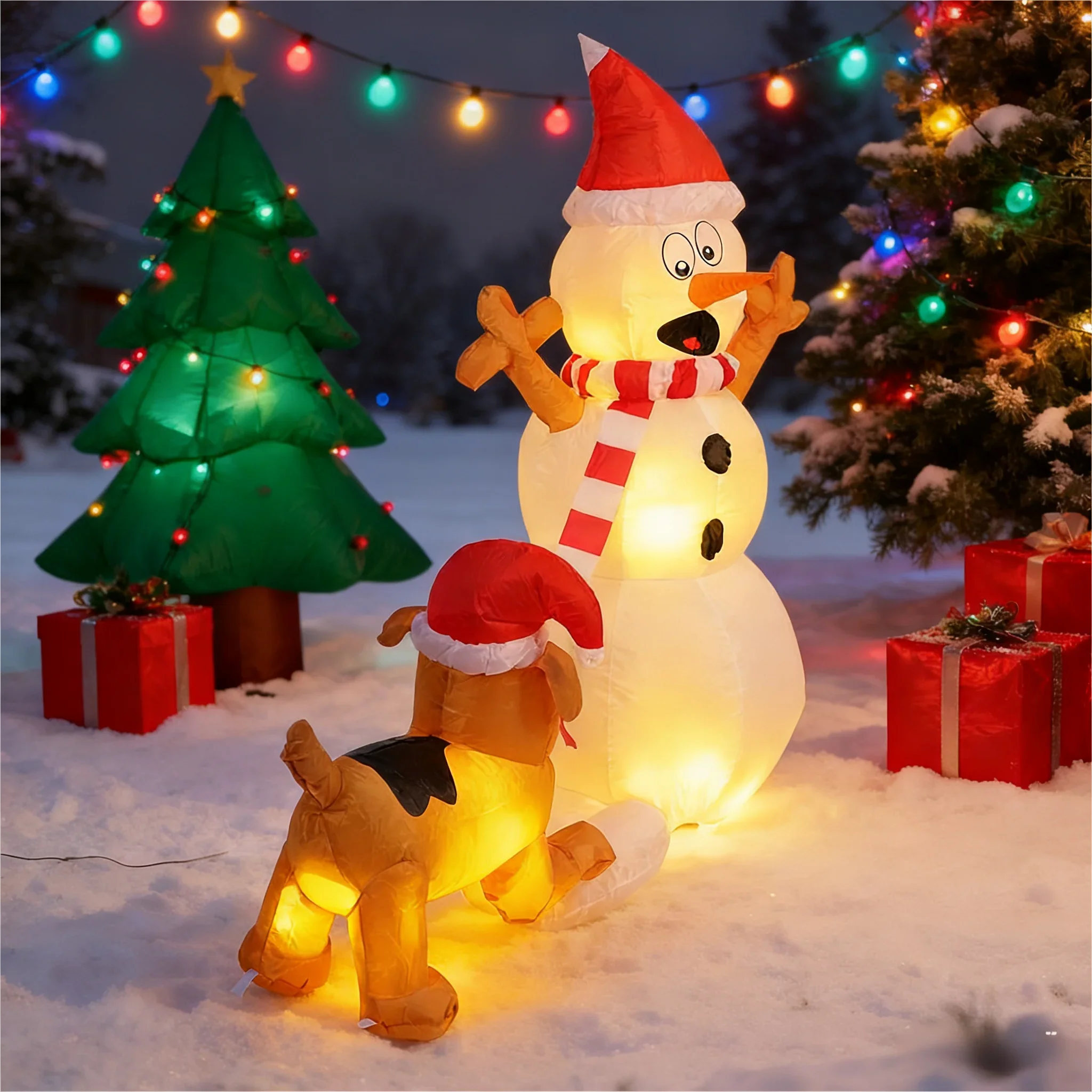 Trendbay 4 FT Inflatable Snowman with Dog  Caption