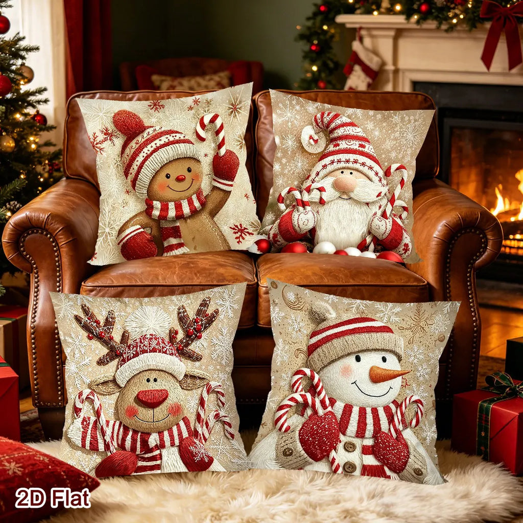 Trendbay Christmas Cushion Cover 4 Set Gnome & Gingerbread Man