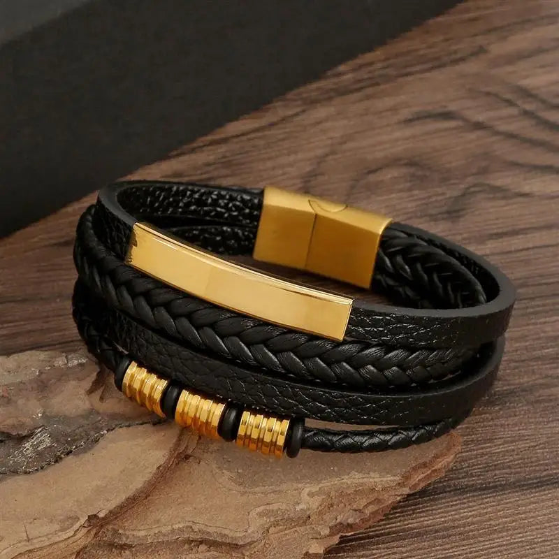 Trendbay Men's Multi-Layer Hand-Woven Leather Bracelet