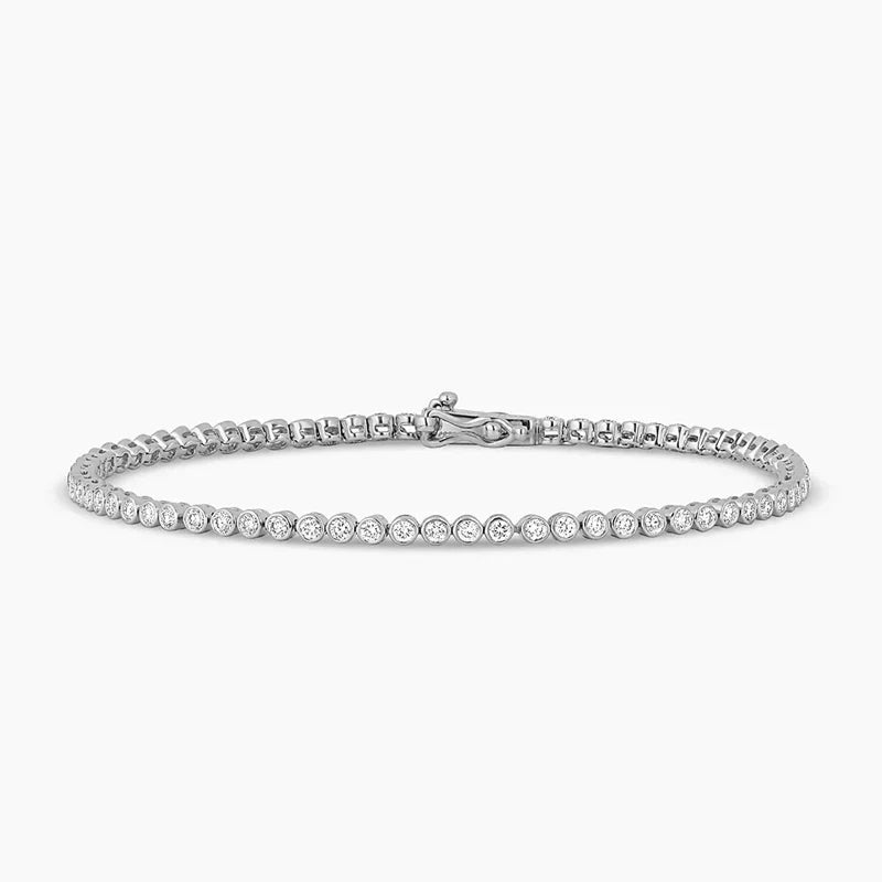 Trendbay 14K Gold Filled 2.5mm Moissanite Tennis Bracelet – Round Bezel Chain Bracelet for Women