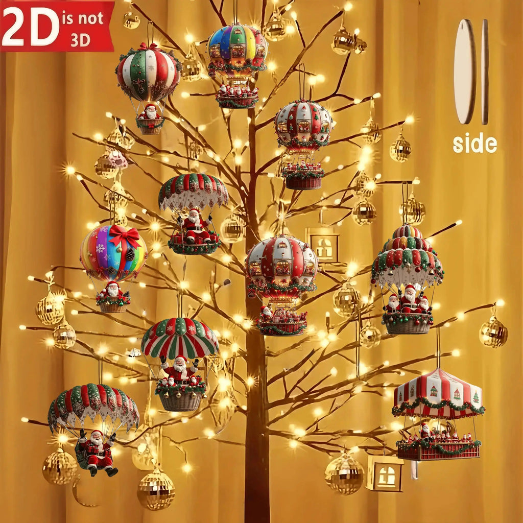 Trendbay 10pcs Santa Claus Parachute Wooden Hanging Ornaments – 2D Flat