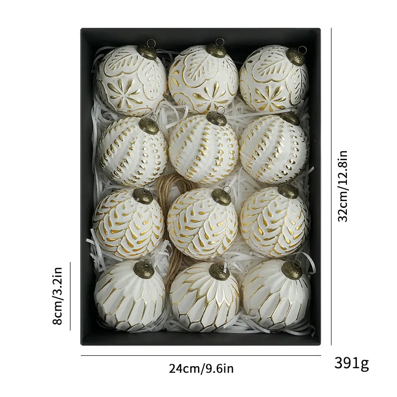 Trendbay 8cm 3D Pattern Christmas Ball Ornament Set (12PCS)