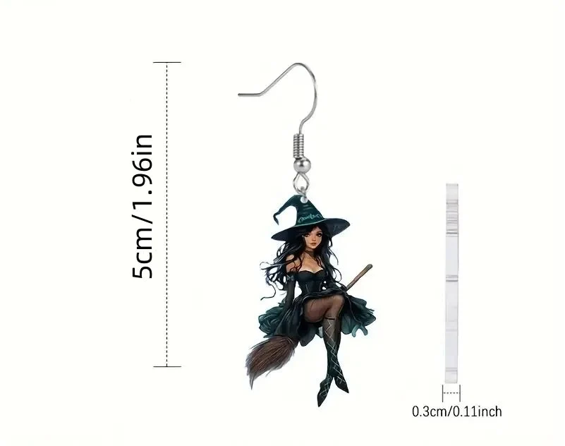 Trendbay 2D Acrylic Halloween Witch Earrings