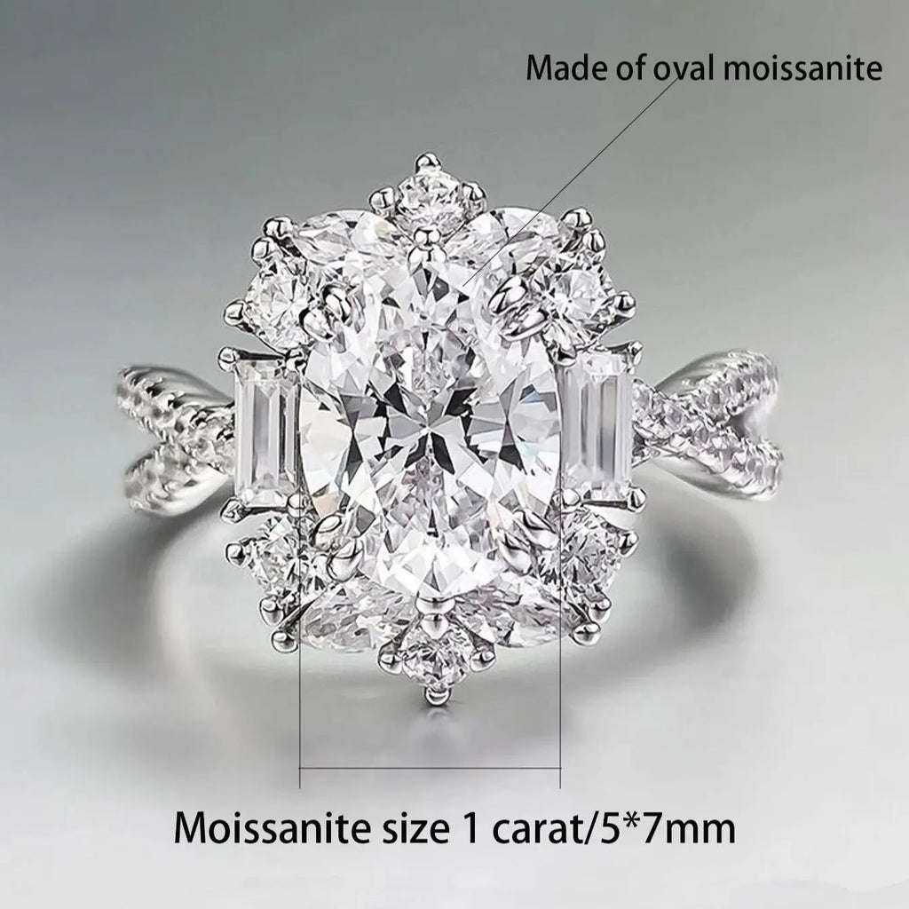 Trendbay Sterling Silver 1 Carat Oval Moissanite Ring – Vintage Elegant Statement Ring for Women