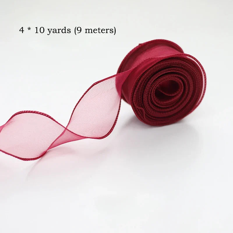 Trendbay Red Satin Organza Ribbon Roll 10 Yards 4cm Wide
