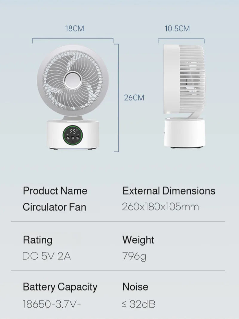 Trendbay Portable Wall-Hanging Rechargeable Fan