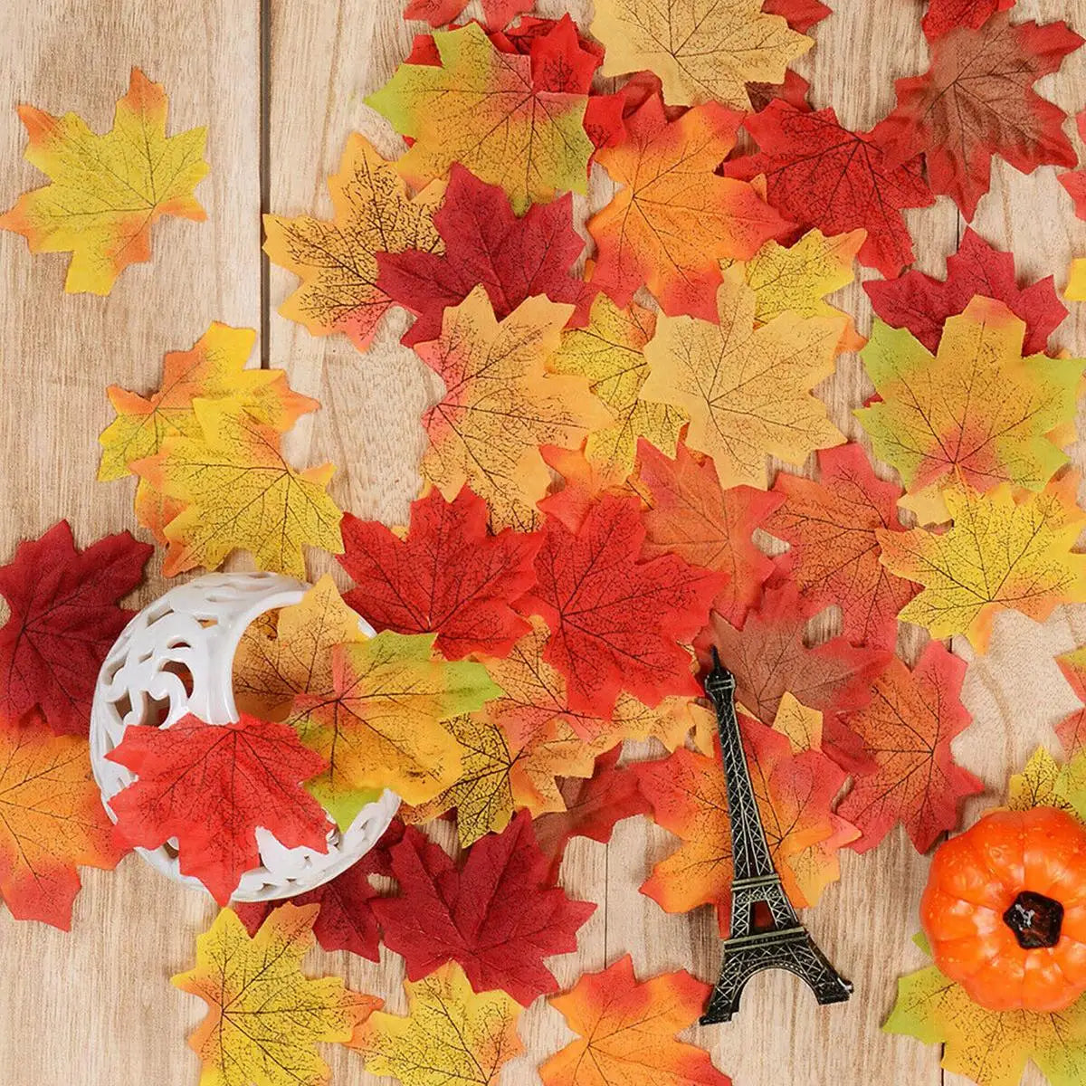 Trendbay 100pcs Artificial Silk Maple Leaves, Mixed Color Autumn Fake Leaves