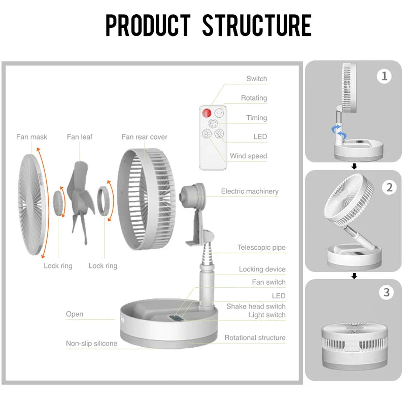 Trendbay 10800mAh Folding Portable Fan with USB Charging