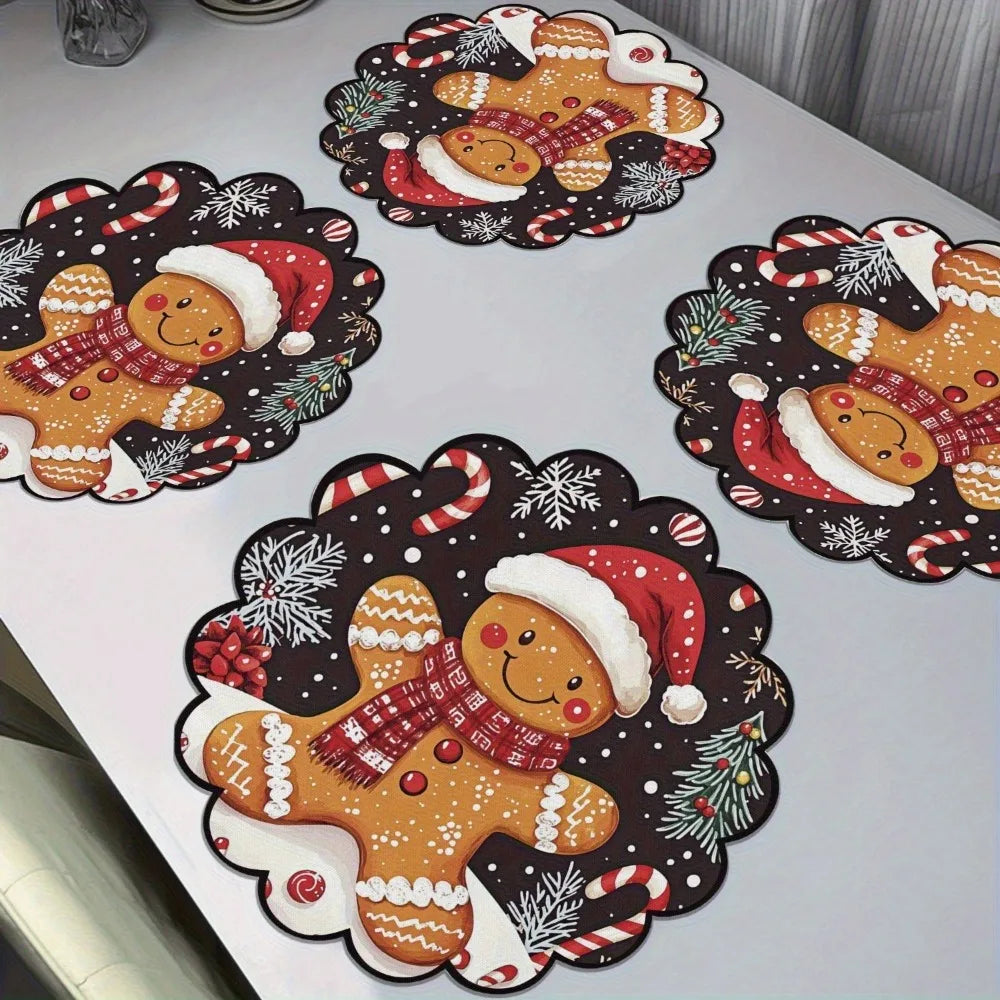 Trendbay 4PCS Christmas Round Placemats Set Woven Circular Wave Mats
