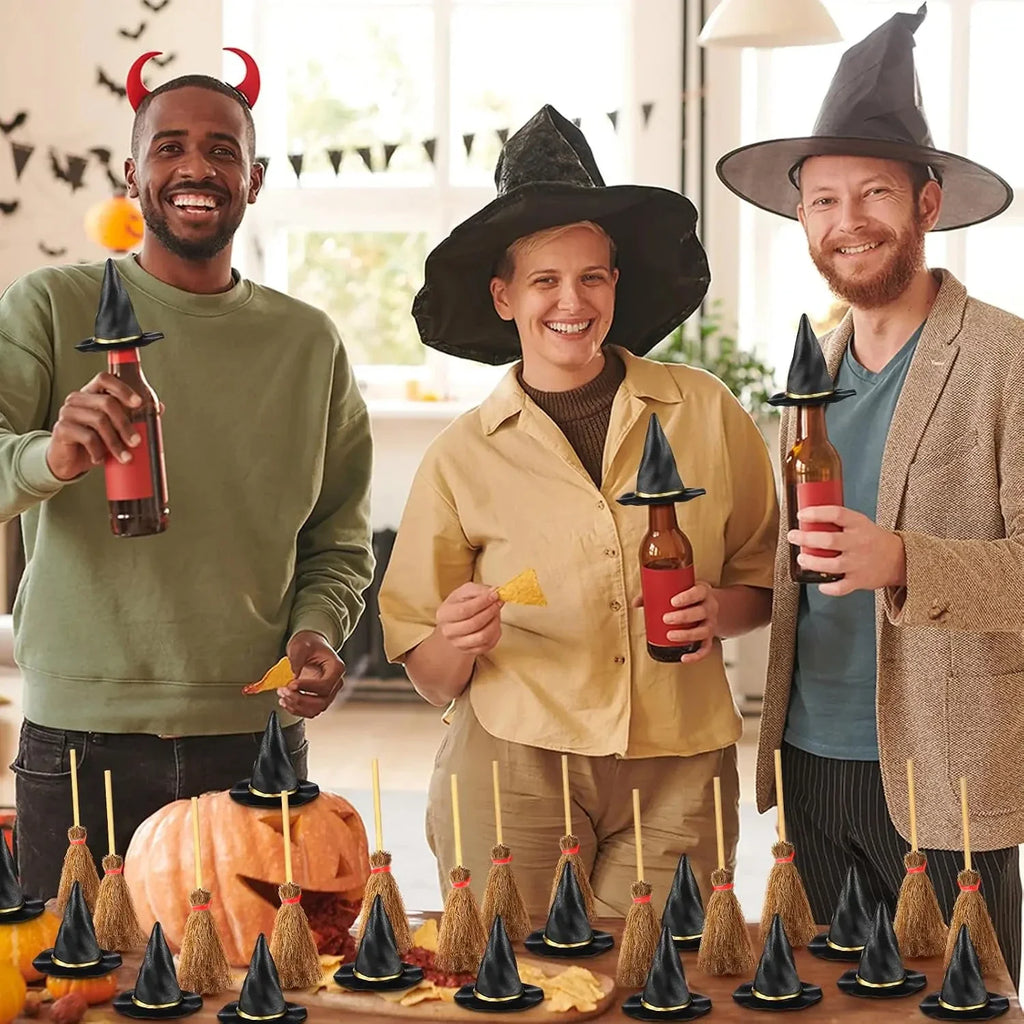 Trendbay 100-Piece Mini Witch Hat & Broom Set – Halloween Miniature