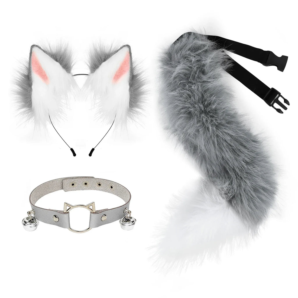 Trendbay Gray Cat Ears & Animal Tail Cosplay Costume Set