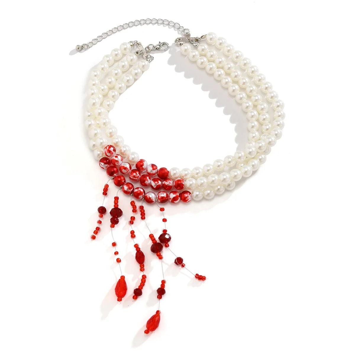 Trendbay Layered Gothic Blood Pattern Imitation Pearl & Crystal Bead Tassel Necklace