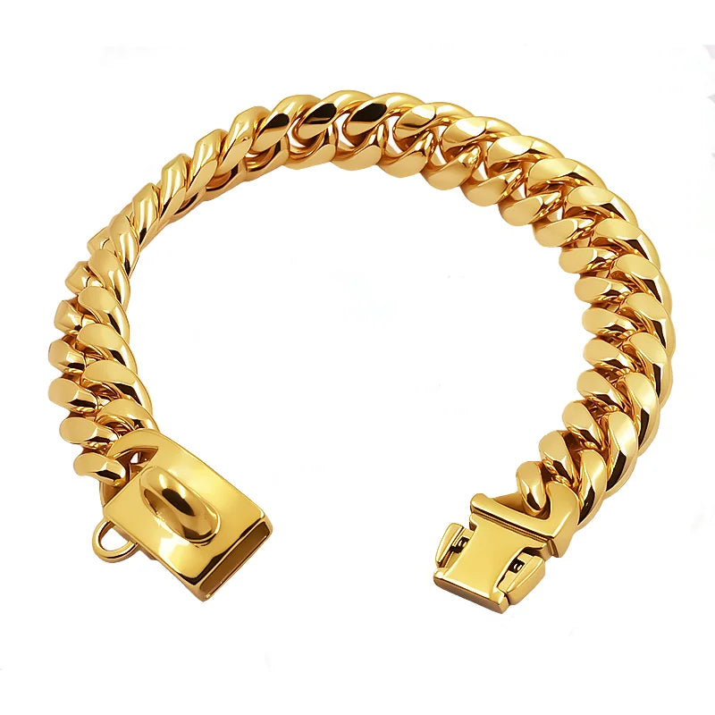 Trendbay Stainless Steel Cuban Link Dog Collar – Heavy-Duty Metal Pet Chain for Dogs